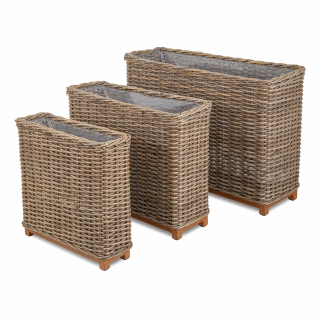RATANOVÉ koše RATTBOX BIG XXL na dřevěném podstavci, HRUBÝ RATAN, Grey, set 3 kusy